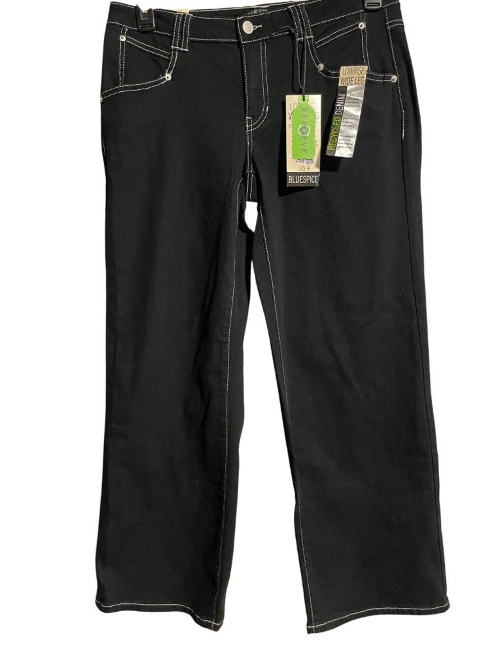 Blue Spice Low Rise Wide Leg Dad Jeans Womens JR Size 9 Black Sustainable Boho